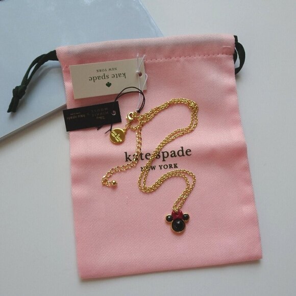 New Disney x Kate Spade Minnie Mouse Necklace Pendant Goldtone With Dust Bag - Picture 5 of 12